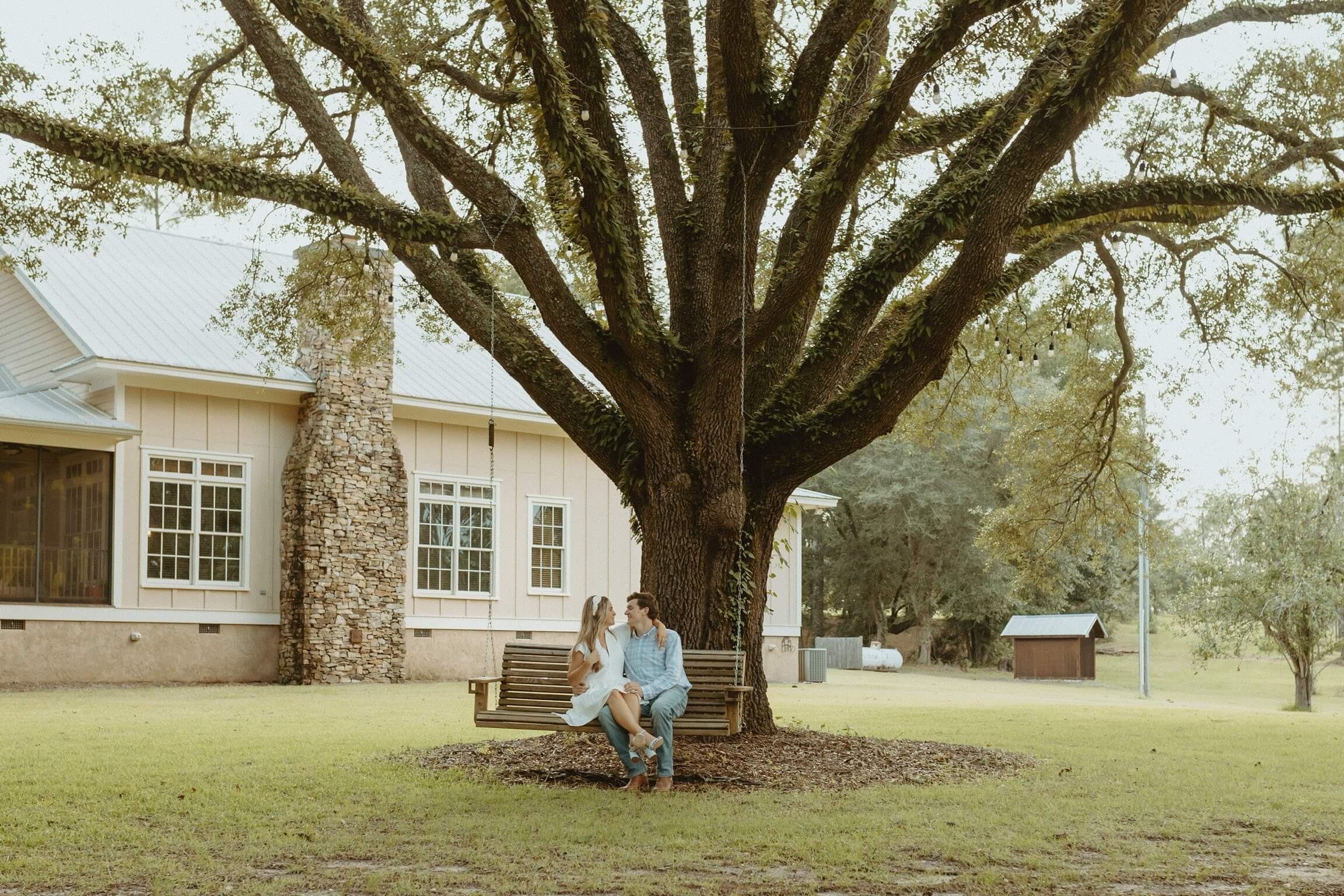Outdoor Under Oaks Wedding ceremony